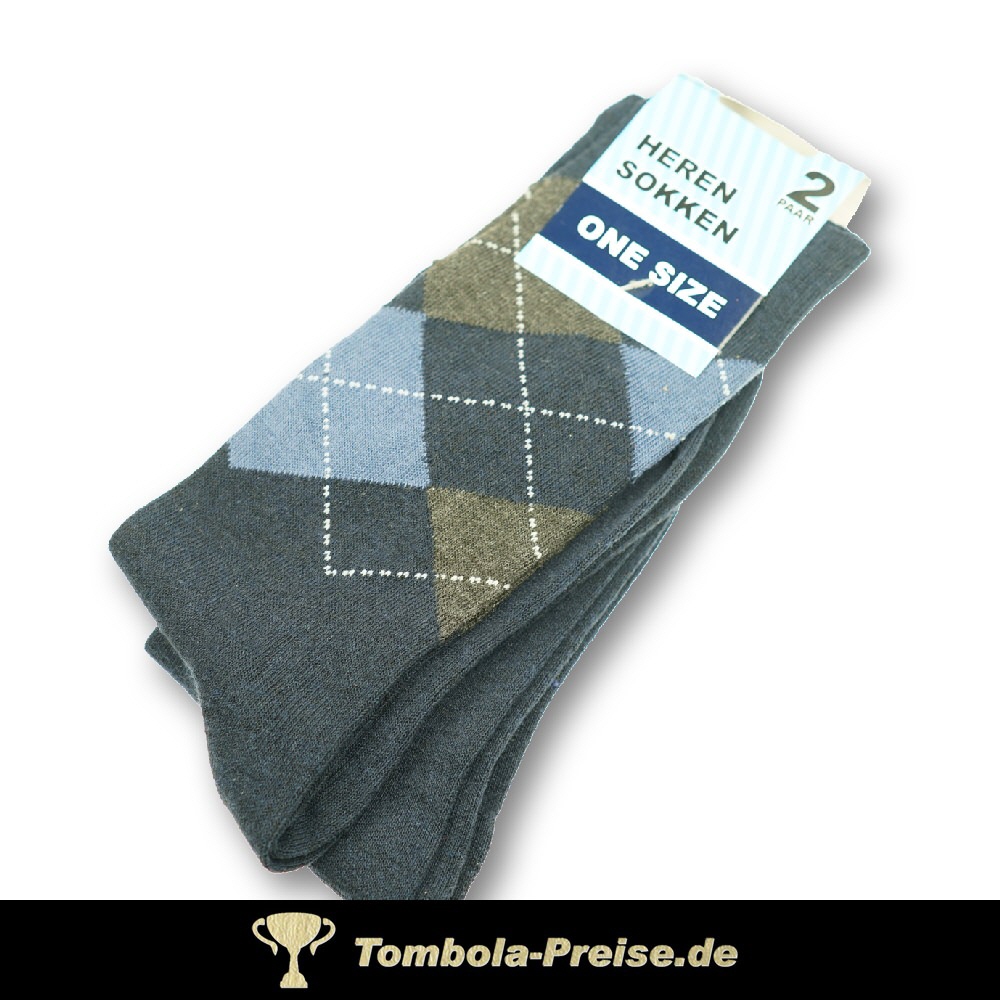 Herrensocken blau kariert uni 2er-Set