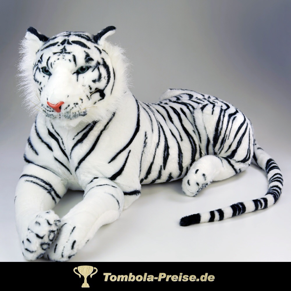 Weisser Plüschtiger liegend 90 cm