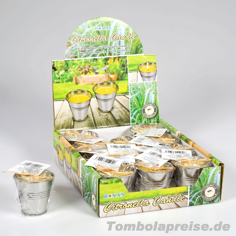 Tombolapreis Duftkerzen Citronella im Zinkeimer