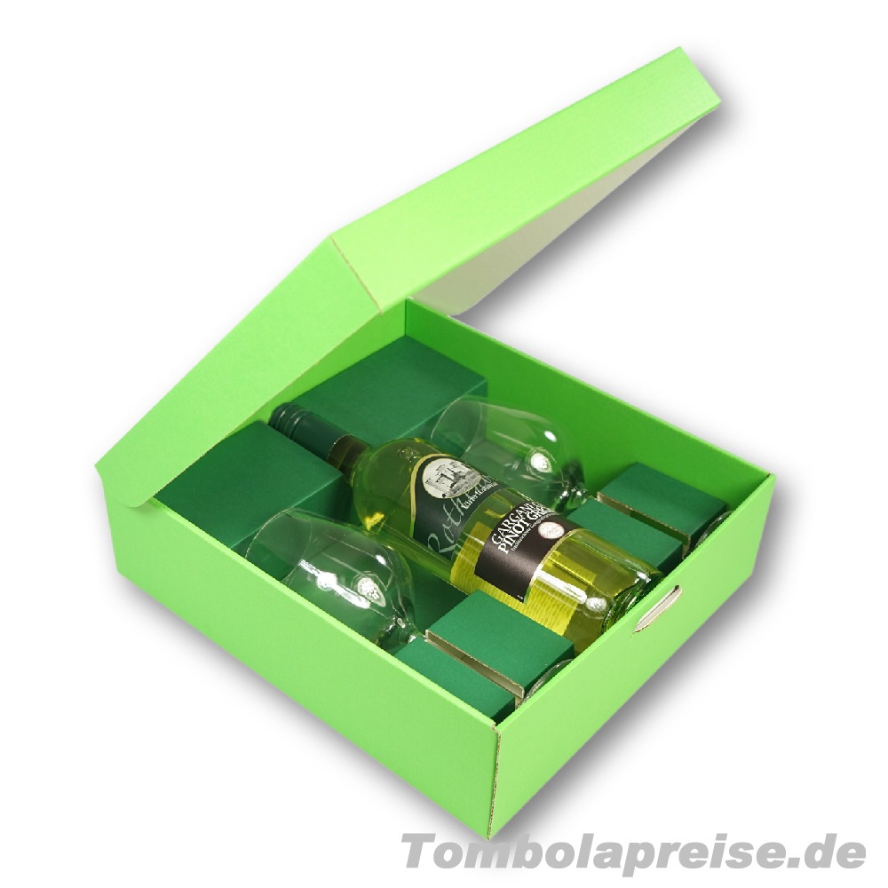 Tombolapreis Weißwein mit Gläsern Geschenkset