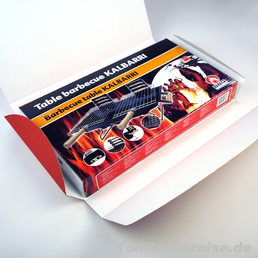 Tombolapreis Holzkohle-Tischgrill in Verpackung