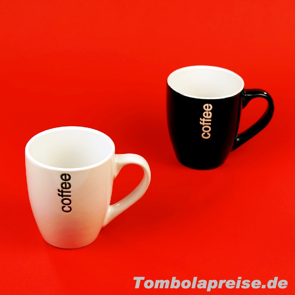Tombolapreis Kaffeebecher schwarz-weiss