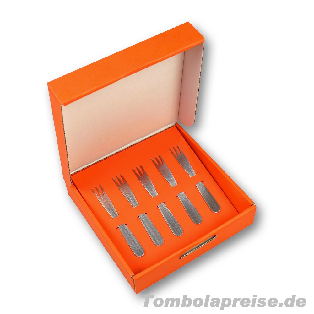 Tombolapreis Geschenkbox orange Pommesgabeln