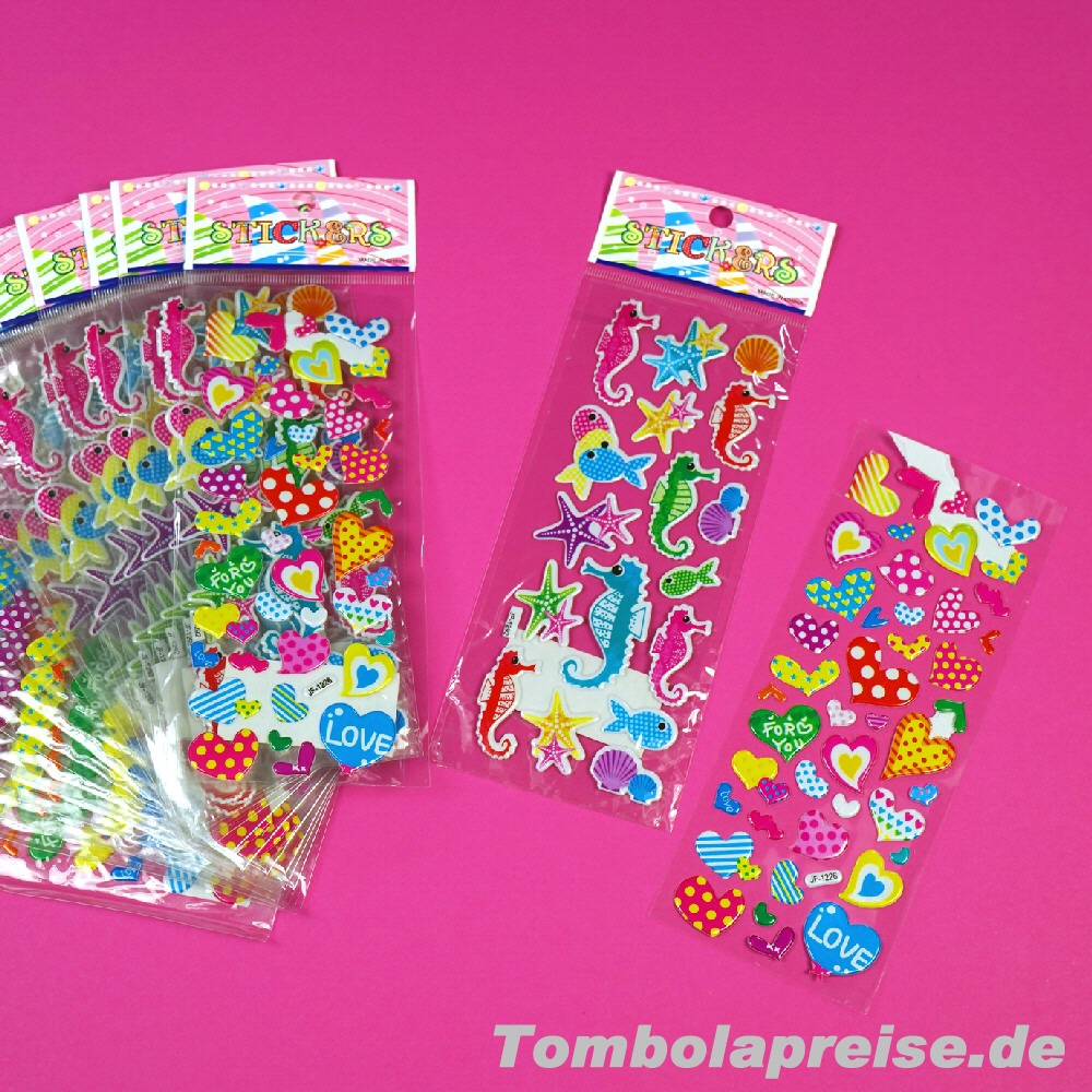 Tombolapreis Sticker Herzen und Tiere