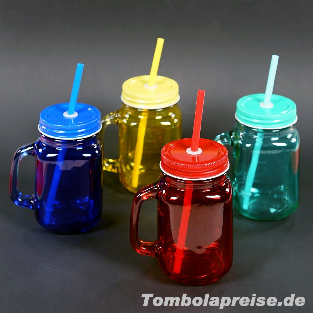 Tombolapreis Trinkglas mit Strohhalm